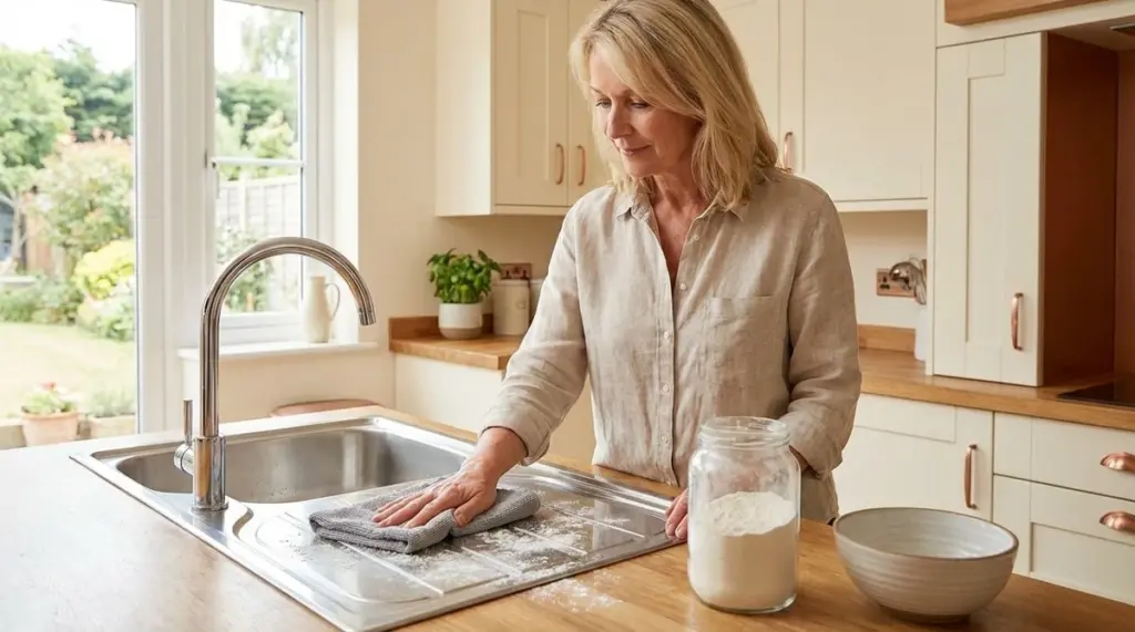 Proč profesionálové v úklidu používají mouku na nerezové dřezy (a drží to jako tajemství)